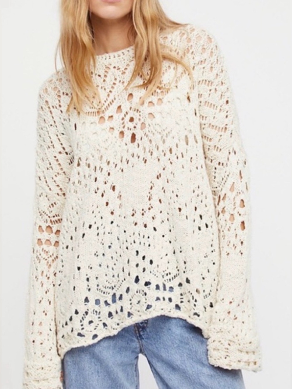 FREE PEOPLE "Traveling" Crochet Knit Sweater - Oversized - XL